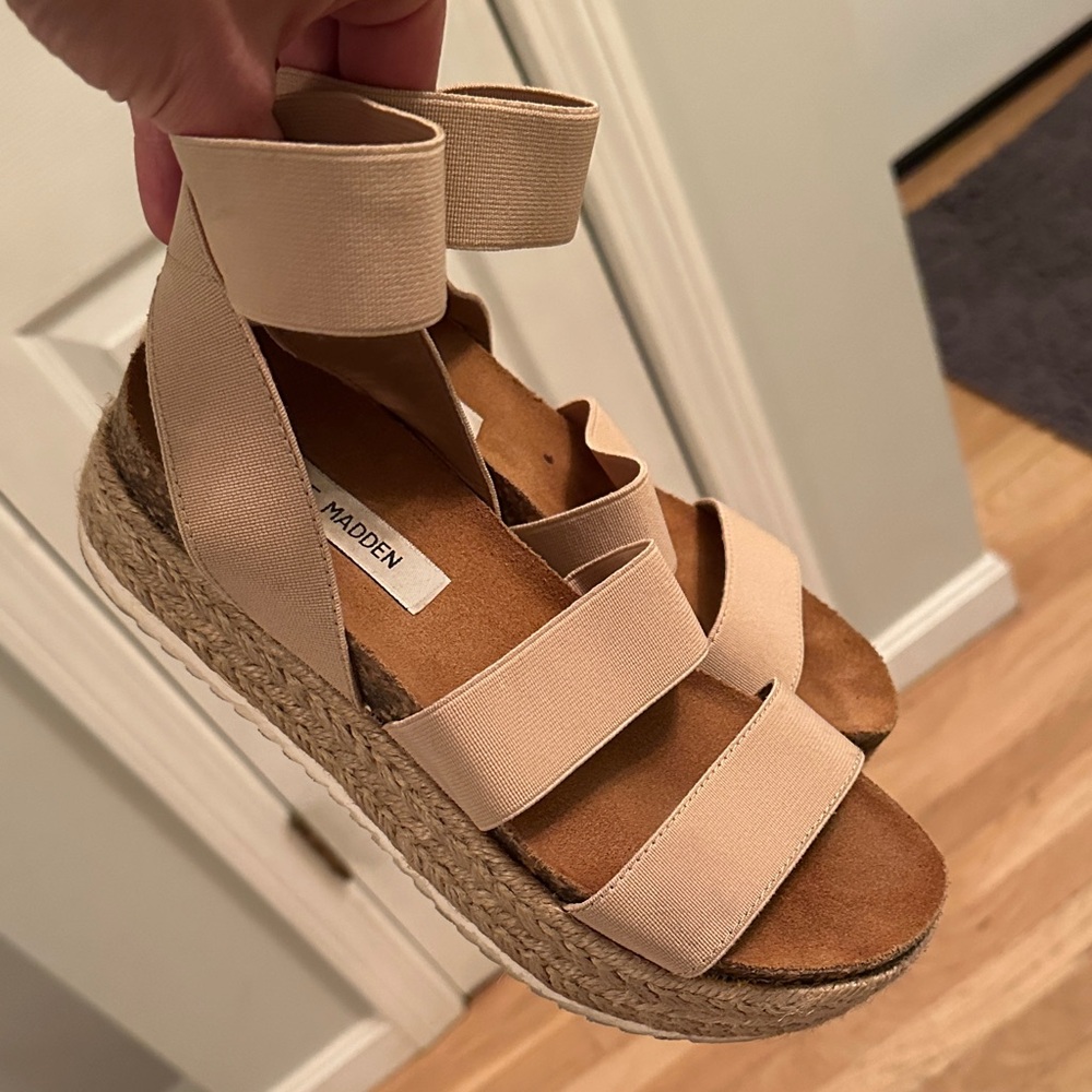 Steve Madden Kimmie Neutral Wrap Espadrille Platform Sandals - size 7